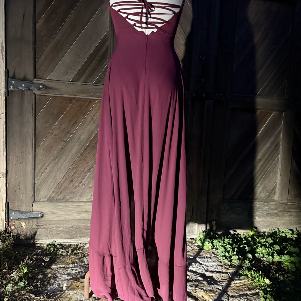 Chic Wine Halter High Low Wrap Maxi Dress w Lace up back 2 Long - Picture 6 of 8